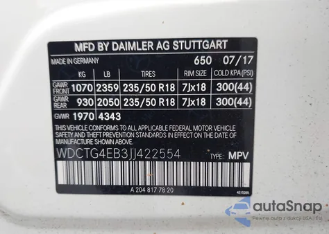 2018 Mercedes-Benz Gla 250 from USA, damaged, VIN WDCTG4EB3JJ422554